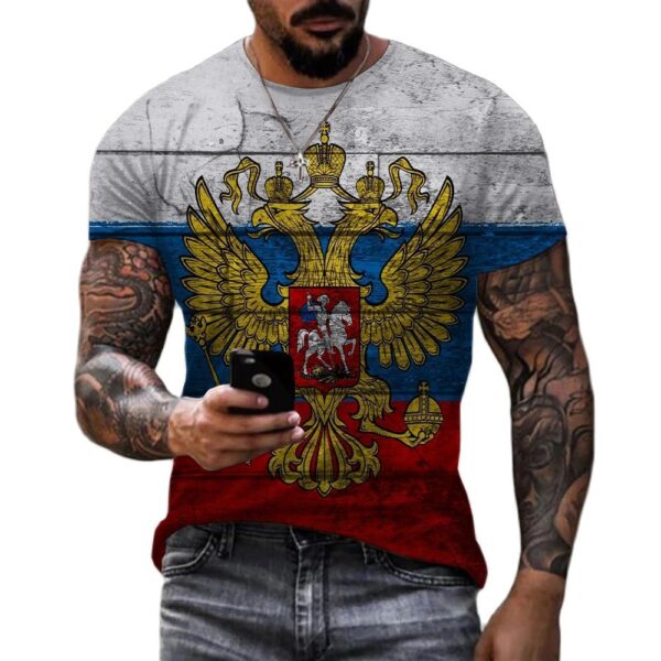 Fashion-Russia-Bear-3D-Print-Men-s-T-shirts-Summer-Round-Neck-Russian-Flag-Short-Sleeve-3 时尚俄罗斯熊3d打印男士T恤夏季圆领俄罗斯国旗短袖男装街头装宽松T恤上衣