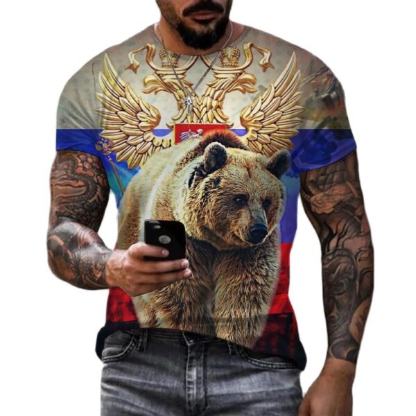 Fashion-Russia-Bear-3D-Print-Men-s-T-shirts-Summer-Round-Neck-Russian-Flag-Short-Sleeve-4 时尚俄罗斯熊3d打印男士T恤夏季圆领俄罗斯国旗短袖男装街头装宽松T恤上衣