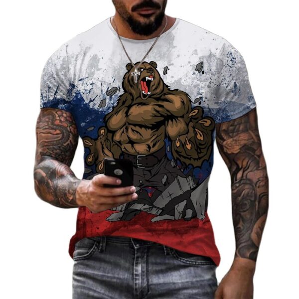 Fashion-Russia-Bear-3D-Print-Men-s-T-shirts-Summer-Round-Neck-Russian-Flag-Short-Sleeve-5 时尚俄罗斯熊3d打印男士T恤夏季圆领俄罗斯国旗短袖男装街头装宽松T恤上衣