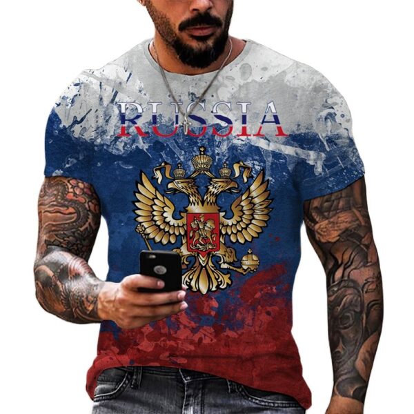 Fashion-Russia-Bear-3D-Print-Men-s-T-shirts-Summer-Round-Neck-Russian-Flag-Short-Sleeve 时尚俄罗斯熊3d打印男士T恤夏季圆领俄罗斯国旗短袖男装街头装宽松T恤上衣